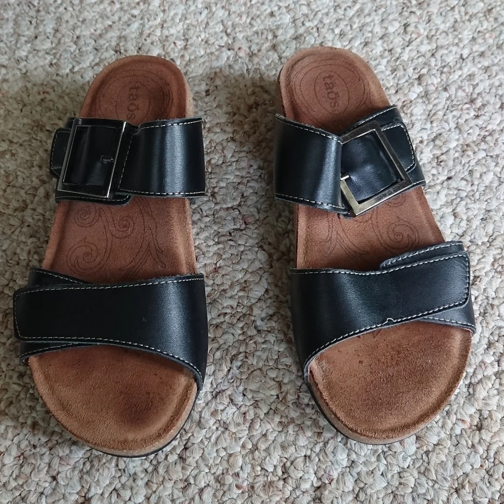 Taos My Dear Black Slide Sandals with Buckle size 6.5